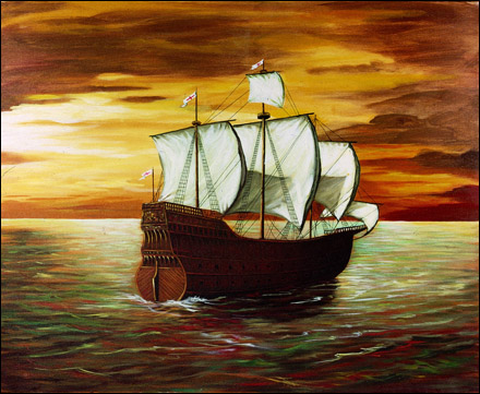 Nau (nao) solcant el Pacífic